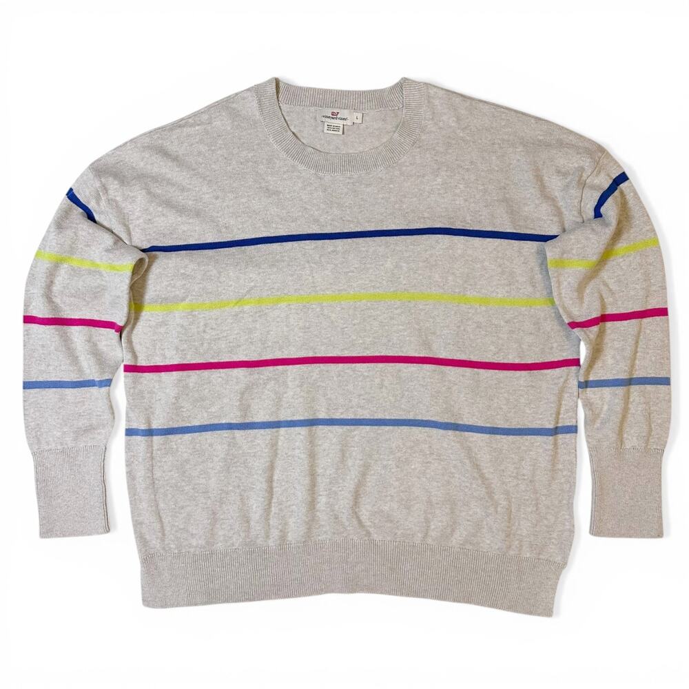 Vineyard Vines Pullover Crewneck Sweater Mens Actual Size XL (L) Gray Striped
